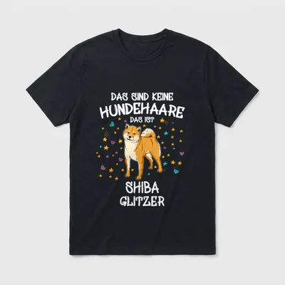 Akita T-Shirt – Shiba Inu Illustration mit bunten Sternen und Text über Glitzer – Klassisches T-Shirt in Schwarz