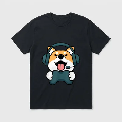 Gamer Hund Shiba Inu T-Shirt – Kawaii Shiba Inu mit Headset und Gamecontroller – Klassisches T-Shirt in Schwarz