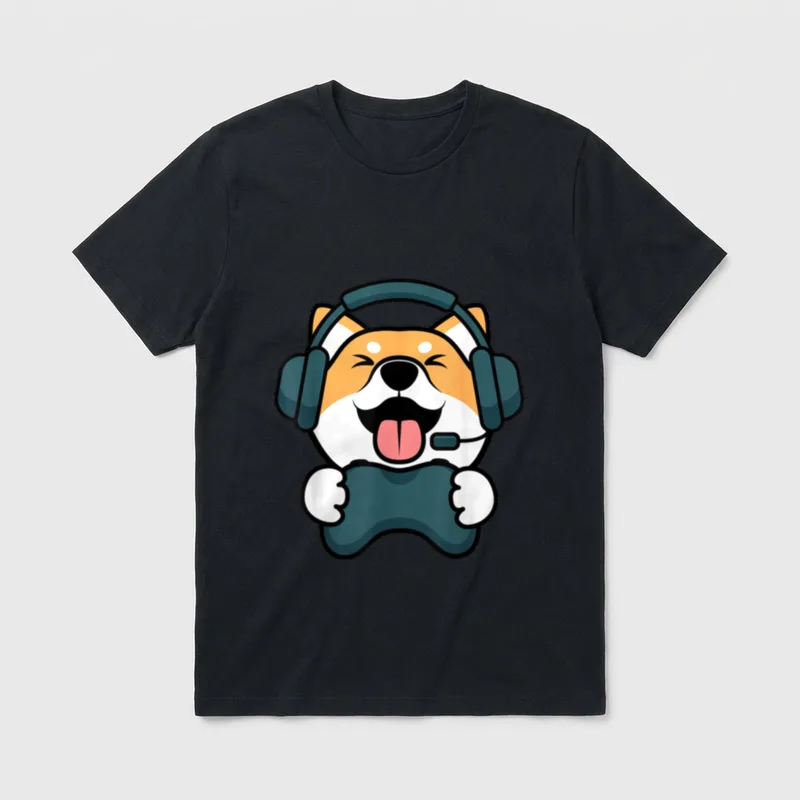 Gamer Hund Shiba Inu T-Shirt – Kawaii Shiba Inu mit Headset und Gamecontroller – Klassisches T-Shirt in Schwarz