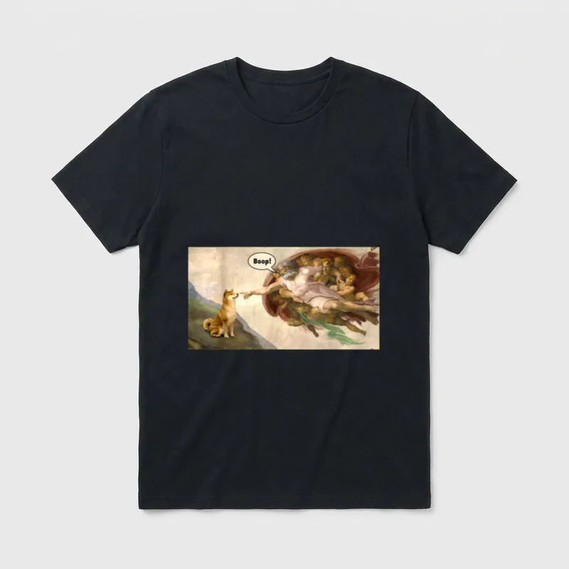 Boop The Snoot of T-Shirt – Shiba Inu vor klassischer Wandmalerei mit Sprechblase Boop! – Klassisches T-Shirt in Schwarz