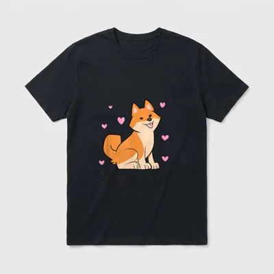 Shiba Inu Mama Hund T-Shirt – Sitzender Shiba Inu mit SHIBA MOM Schriftzug und pinken Herzen – Klassisches T-Shirt in Schwarz