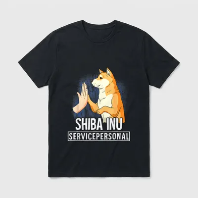 Shiba Inu T-Shirt 0052 – Shiba Inu macht High-Five mit Text SHIBA INU SERVICEPERSONAL – Klassisches T-Shirt in Schwarz