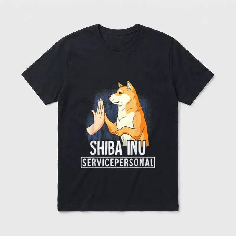 Shiba Inu T-Shirt 0052 – Shiba Inu macht High-Five mit Text SHIBA INU SERVICEPERSONAL – Klassisches T-Shirt in Schwarz