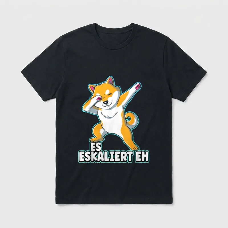Es Eskaliert Eh Shiba T-Shirt – Dabender Shiba Inu mit dem Schriftzug Es Eskaliert Eh – Klassisches T-Shirt in Schwarz
