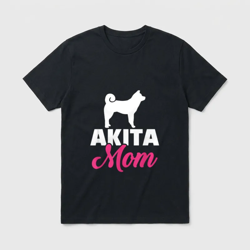Akita Mama T-Shirt – Weiße Akita Silhouette über weiß-pinkem Text AKITA Mom – Klassisches T-Shirt in Schwarz