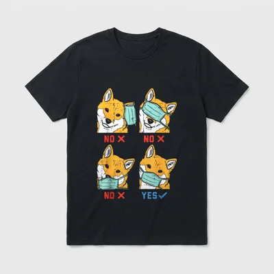 Shiba Inu Face Shirt – Vier Shiba Inus mit Mundschutz und Text NO X YES – Klassisches T-Shirt in Schwarz