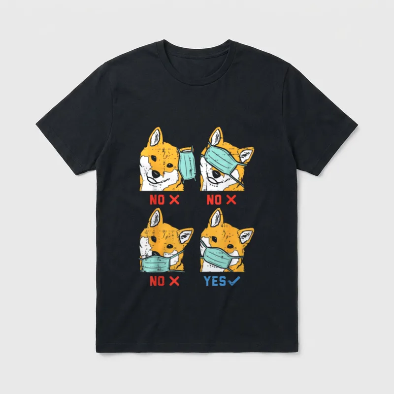 Shiba Inu Face Shirt – Vier Shiba Inus mit Mundschutz und Text NO X YES – Klassisches T-Shirt in Schwarz