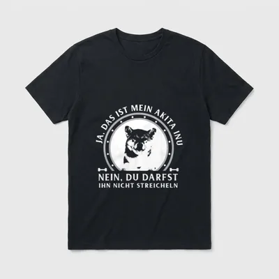 Ja das ist mein Akita T-Shirt – Akita Inu Porträt mit Schutz-Spruch und Knochen-Motiv – Klassisches T-Shirt in Schwarz