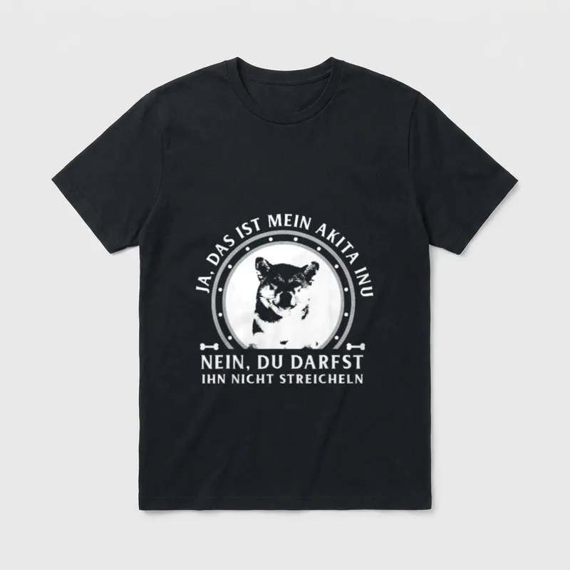 Ja das ist mein Akita T-Shirt – Akita Inu Porträt mit Schutz-Spruch und Knochen-Motiv – Klassisches T-Shirt in Schwarz
