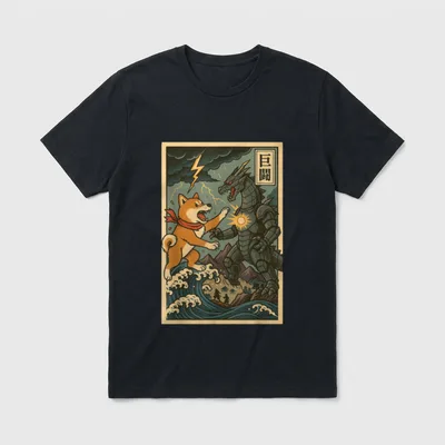 Shiba Inu vs Kaiju T-Shirt – Klassisches T-Shirt in Schwarz