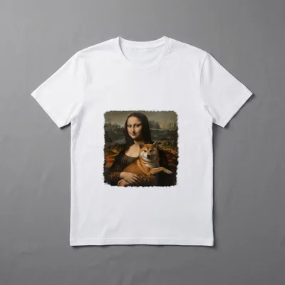 Mona Lisa mit Hund T-Shirt – Klassisches T-Shirt in Schwarz