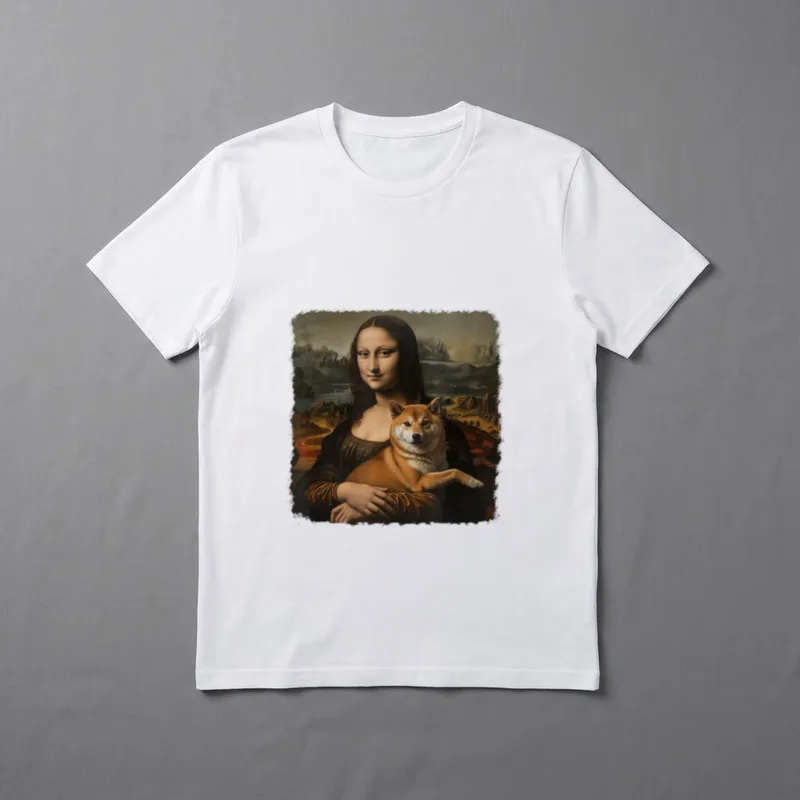 Mona Lisa mit Hund T-Shirt – Klassisches T-Shirt in Schwarz