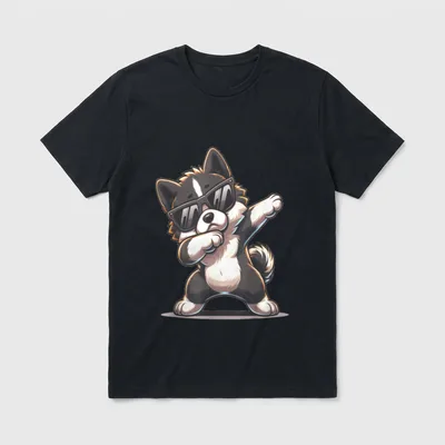 Dab American Akita Tanzender T-Shirt – Cartoon Akitahund mit Sonnenbrille macht Dab-Bewegung – Klassisches T-Shirt in Schwarz