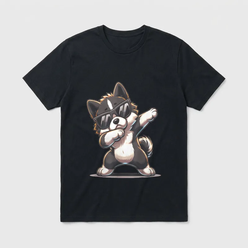 Dab American Akita Tanzender T-Shirt – Cartoon Akitahund mit Sonnenbrille macht Dab-Bewegung – Klassisches T-Shirt in Schwarz