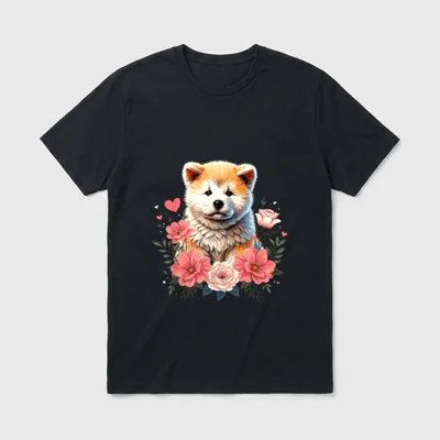 Roses Flowers Japanese Akita T-Shirt – Klassisches T-Shirt in Schwarz