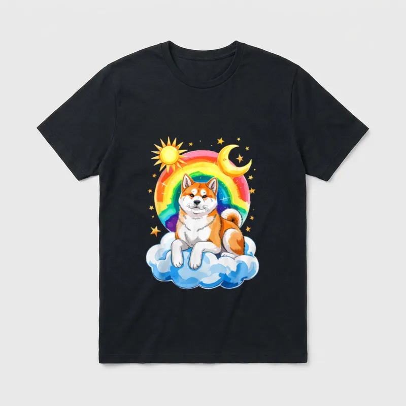 Rainbow Clouds Japanese Akita T-Shirt – Klassisches T-Shirt in Schwarz