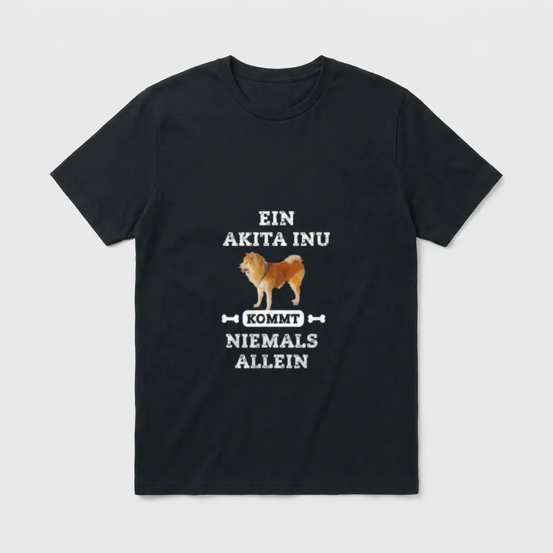 Ein Akita Inu kommt T-Shirt – Ein Akita Inu kommt niemals allein mit Hundeillustration – Klassisches T-Shirt in Schwarz