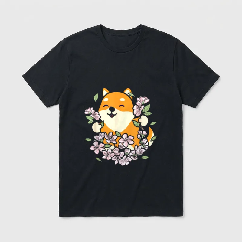 Shiba Inu in Sakura T-Shirt – Klassisches T-Shirt in Schwarz