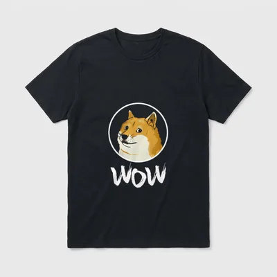 Dogen Wow! Shiba Inu T-Shirt – Shiba Inu Kopf im Kreis mit weißem WOW-Schriftzug darunter – Klassisches T-Shirt in Schwarz