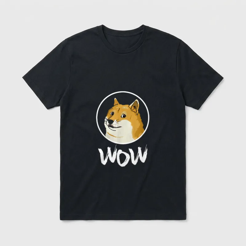 Dogen Wow! Shiba Inu T-Shirt – Shiba Inu Kopf im Kreis mit weißem WOW-Schriftzug darunter – Klassisches T-Shirt in Schwarz
