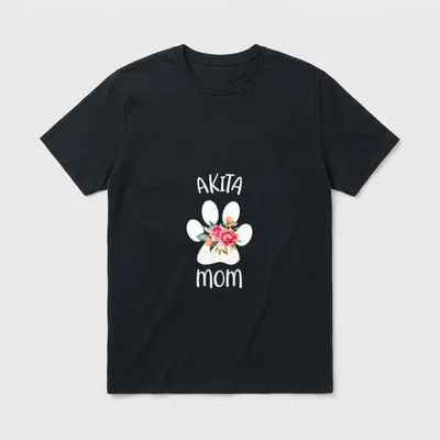 Akita Mom für Frauen T-Shirt – Weiße Pfote mit rosa Rosen und Text AKITA mom – Klassisches T-Shirt in Schwarz
