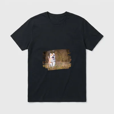 Akita Hundeliebhaber T-Shirt – Läufender rot-weißer Akita-Welpen im Gras – Klassisches T-Shirt in Schwarz