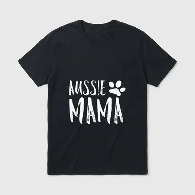 Australian Shepherd für Aussie Mom T-Shirt – Aufdruck Aussie Mama mit weißem Pfotenabdruck – Klassisches T-Shirt in Schwarz