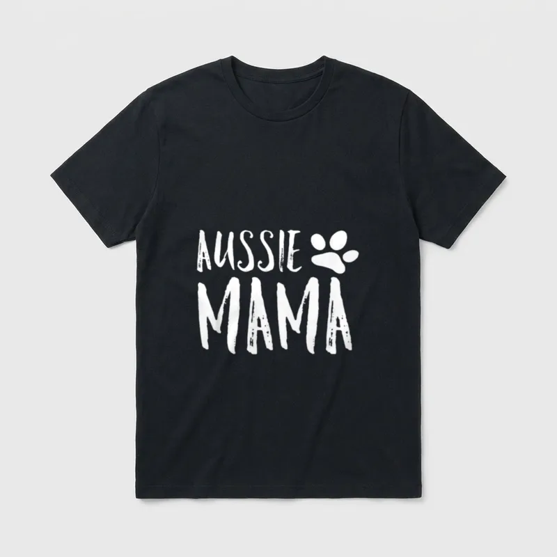Australian Shepherd für Aussie Mom T-Shirt – Aufdruck Aussie Mama mit weißem Pfotenabdruck – Klassisches T-Shirt in Schwarz