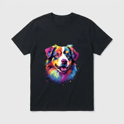 Wasserfarben Farbenfroher Australian Shepherd T-Shirt 0050 – Klassisches T-Shirt in Schwarz