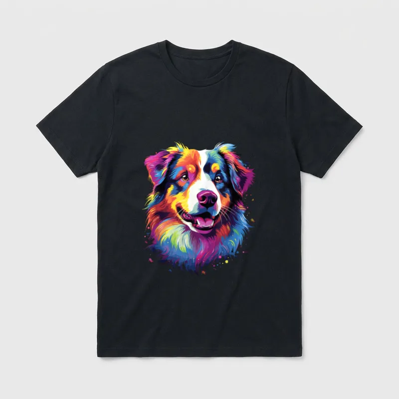 Wasserfarben Farbenfroher Australian Shepherd T-Shirt 0050 – Klassisches T-Shirt in Schwarz