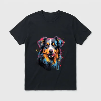 Wasserfarben Farbenfroher Australian Shepherd T-Shirt 0092 – Klassisches T-Shirt in Schwarz