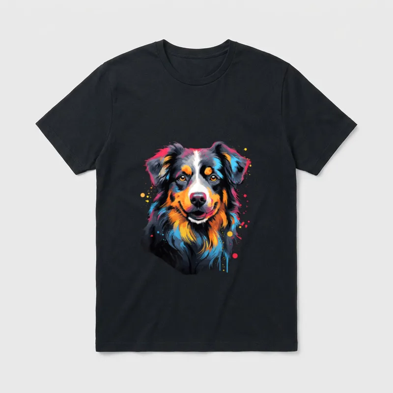 Wasserfarben Farbenfroher Australian Shepherd T-Shirt 0092 – Klassisches T-Shirt in Schwarz