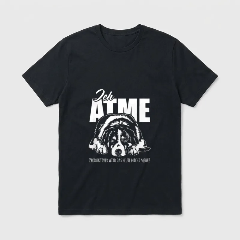 Australian Shepherd Ich Atme T-Shirt – Schlafender Hundefrontalansicht mit Text Ich ATME – Klassisches T-Shirt in Schwarz