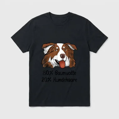 Aussie Red Tri 80% T-Shirt – Australian Shepherd Kopf mit Text 80% Baumwolle 20% Hundehaare – Klassisches T-Shirt in Schwarz