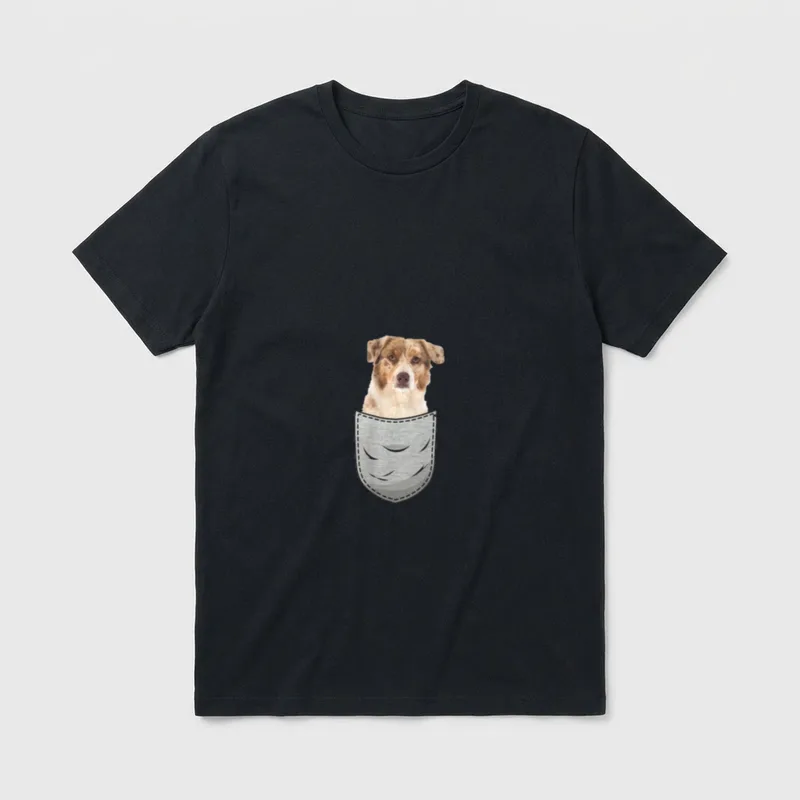 Aussie Australian Shepherd Brust-Tasche Pocket T-Shirt – Klassisches T-Shirt in Schwarz