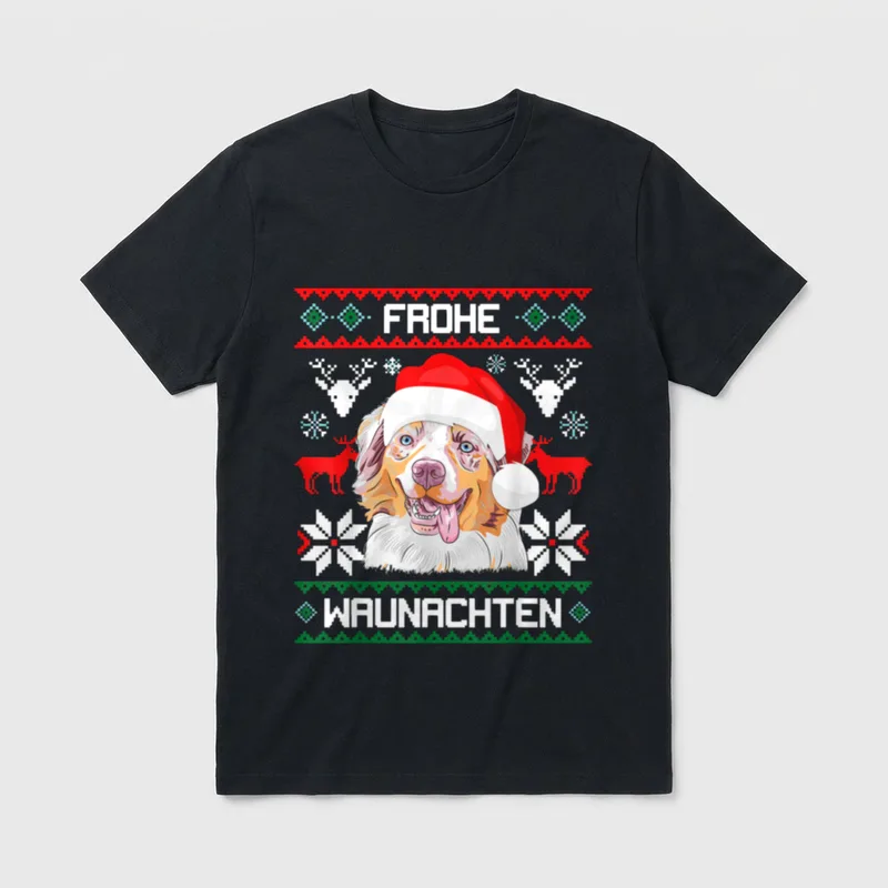 Australian Shepherd Frohe Waunachten T-Shirt – Klassisches T-Shirt in Schwarz