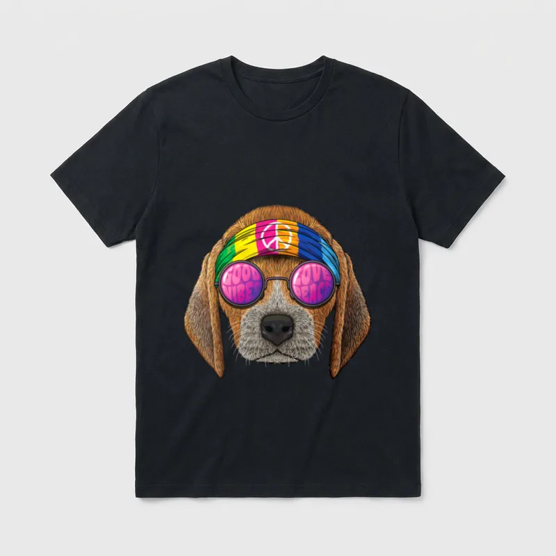 Hippie Beagle Love Peace T-Shirt – Klassisches T-Shirt in Schwarz