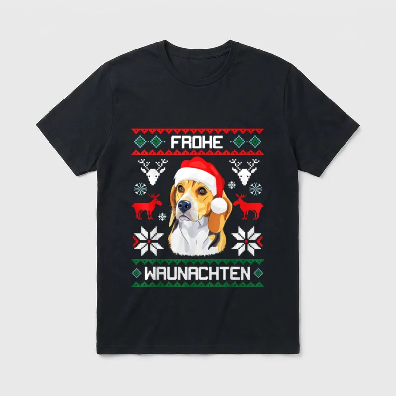 Beagle Frohe Waunachten Weihnachten T-Shirt – Klassisches T-Shirt in Schwarz