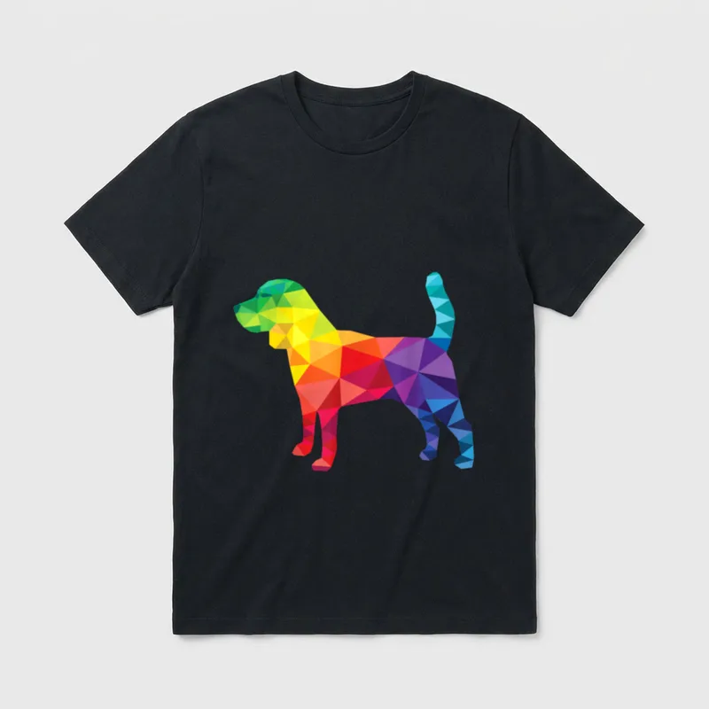 Beagle Dog T-Shirt – Geometrischer Beagle in Regenbogenfarben composed from triangles – Klassisches T-Shirt in Schwarz