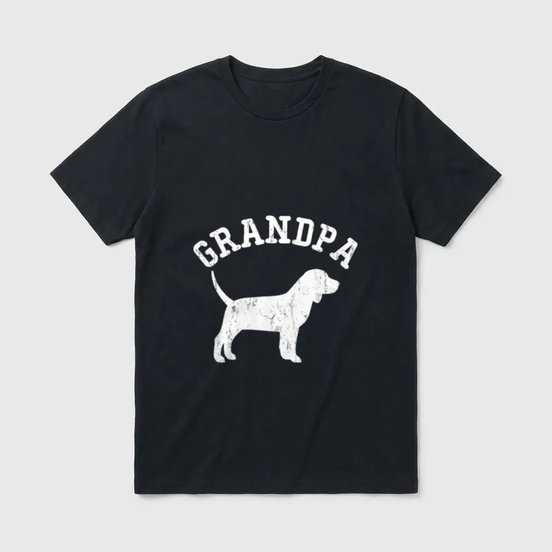 Lustiges für Opa Beagle T-Shirt – Weiße GRANDPA Schrift über Hundesilhouette im Vintage-Look – Klassisches T-Shirt in Schwarz