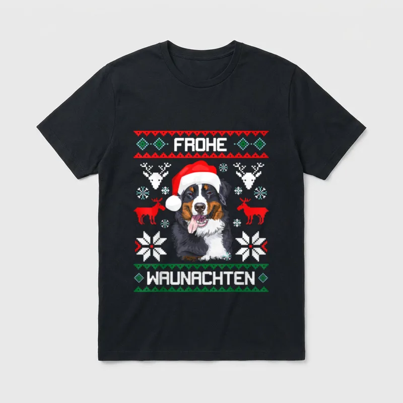 Berner Sennenhund Frohe Waunachten T-Shirt – Klassisches T-Shirt in Schwarz
