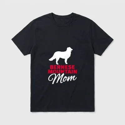 Berner Sennenhund Mama T-Shirt 0136 – Bernese Mountain Mom Text mit weißer Hundesilhouette – Klassisches T-Shirt in Schwarz