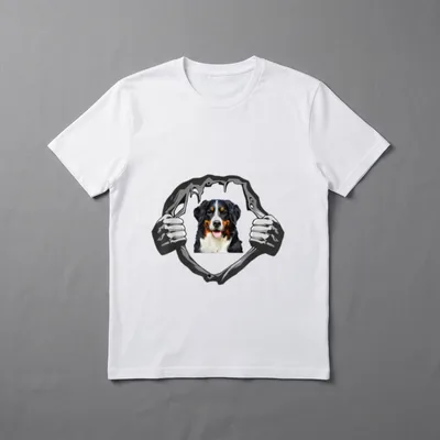 Berner Sennenhund T-Shirt 0217 – Bernersennenhund Foto durch gerissenes Stoffmotiv – Klassisches T-Shirt in Schwarz