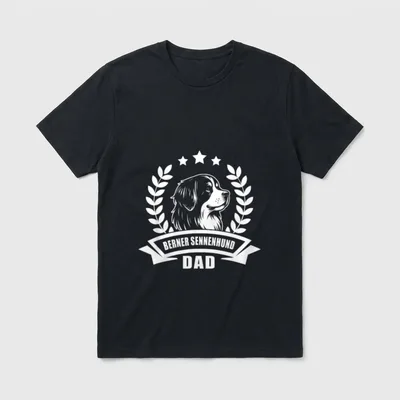 Berner Sennenhund Dad T-Shirt – Weißer Berner Sennenhund Kopf mit Banner und Sternen – Klassisches T-Shirt in Schwarz