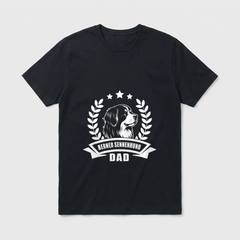 Berner Sennenhund Dad T-Shirt – Weißer Berner Sennenhund Kopf mit Banner und Sternen – Klassisches T-Shirt in Schwarz