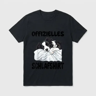 Vintage Shirt Co – Schlafender Border Collie auf weißem Kissen mit Text – Klassisches T-Shirt in Schwarz