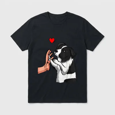 Border Collie Liebe Hunde T-Shirt – Border Collie gibt High Five mit rotem Herz darüber – Klassisches T-Shirt in Schwarz