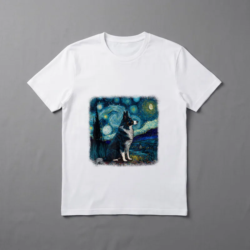 Hund in Sternennacht van gogh T-Shirt – Klassisches T-Shirt in Schwarz