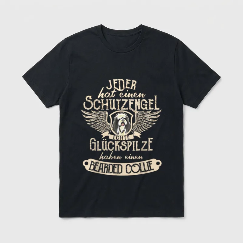 Bearded Collie mit Schutzengel T-Shirt – Klassisches T-Shirt in Schwarz