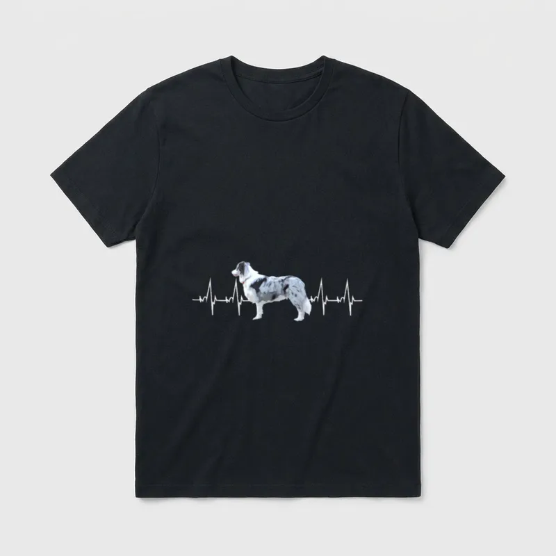 Herzschlag Pulslinie Design Border T-Shirt – Border Collie vor weißer Herzschlaglinie – Klassisches T-Shirt in Schwarz